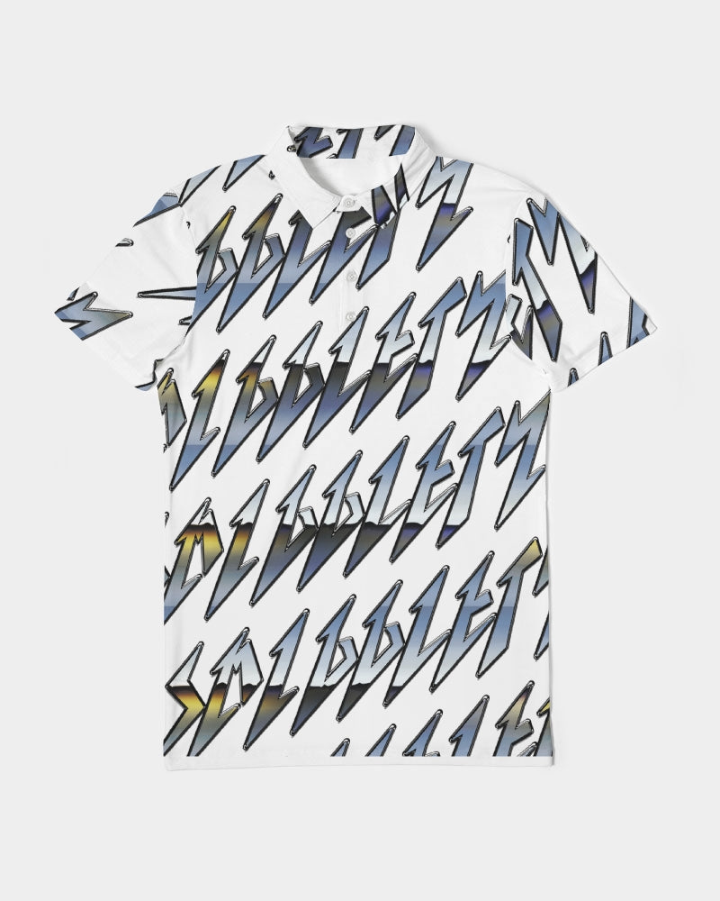 METALLIC SMIGGLETY WHITE Men's All-Over Print Slim Fit Short Sleeve Polo